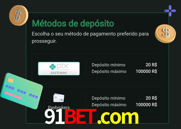 O cassino 91bet.com oferece uma grande variedade de métodos de pagamento